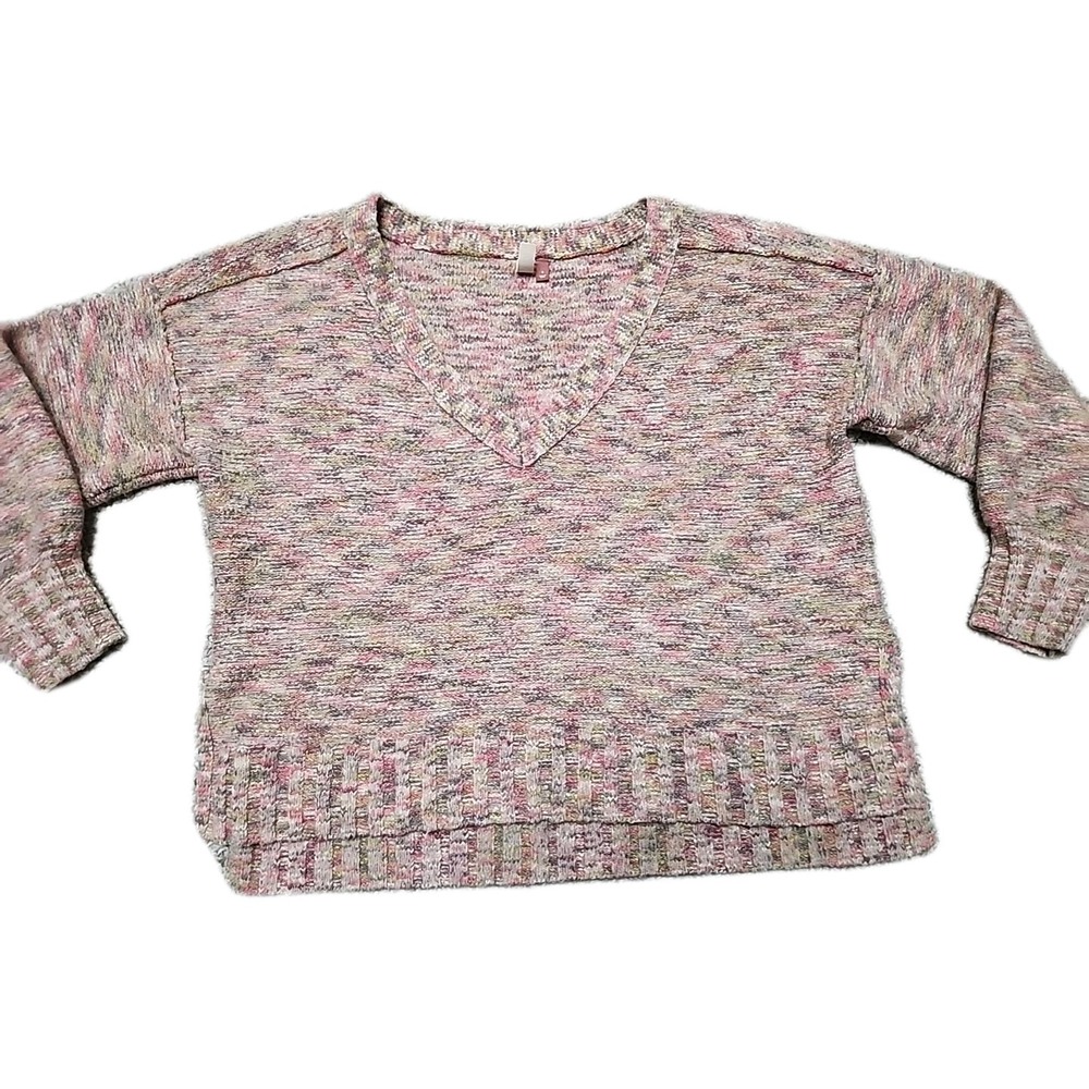 Anthropologie Pilcro Multicolor V Neck Sweater‎ S Abstract Space Dye Pullover